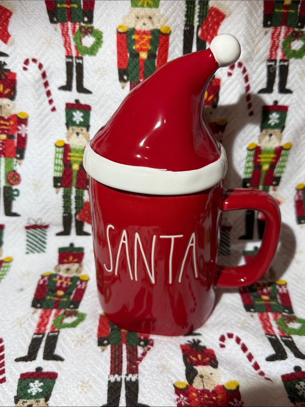 Rae Dunn Red Santa Mug with Topper